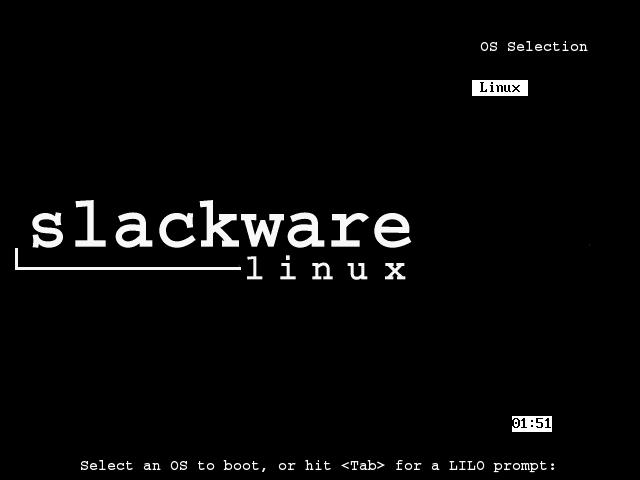 Slackware's default LILO boot screen