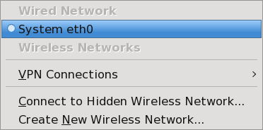 The network manager menu